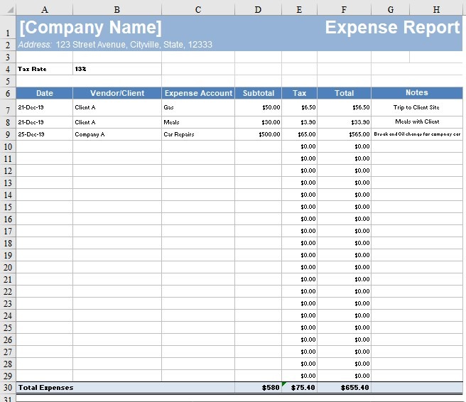 FreshBooks expense report template